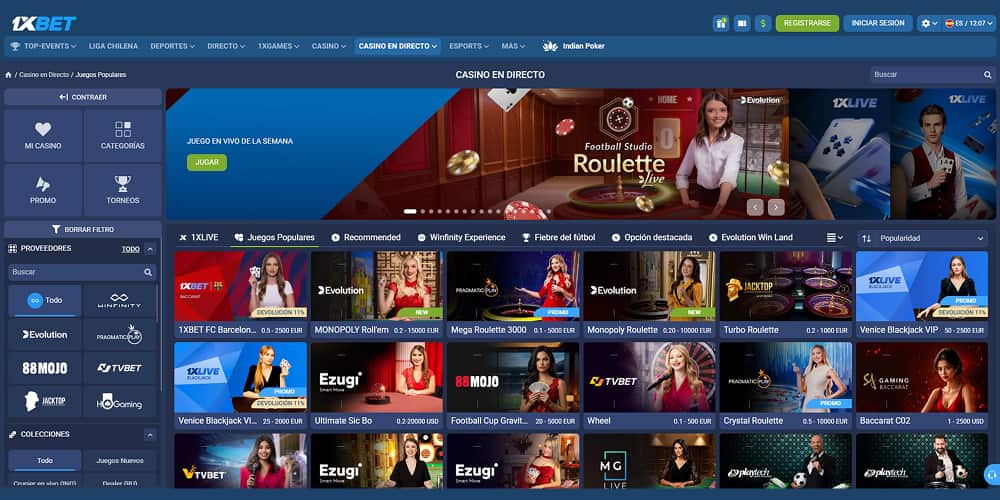 Mesas en vivo del casino 1xBet