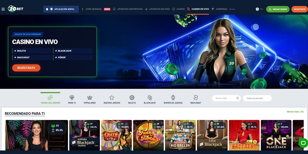 Mesas en vivo del casino 20Bet